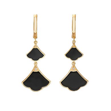 Gemminded Gold Over Sterling Silver Black Onyx & Cubic Zirconia Double Drop Earrings
