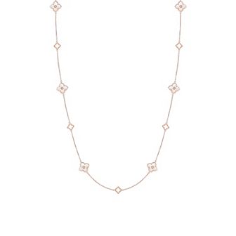 Gemminded Rose Gold Over Sterling Silver Mother-Of-Pearl & Cubic Zirconia Flower Pendant Stationed Necklace