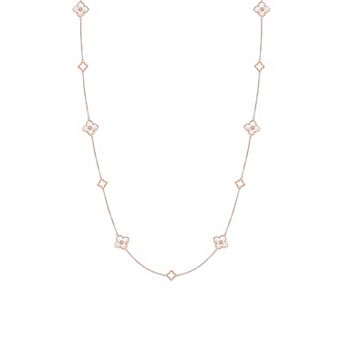 Gemminded Rose Gold Over Sterling Silver Mother-Of-Pearl & Cubic Zirconia Flower Pendant Stationed Necklace