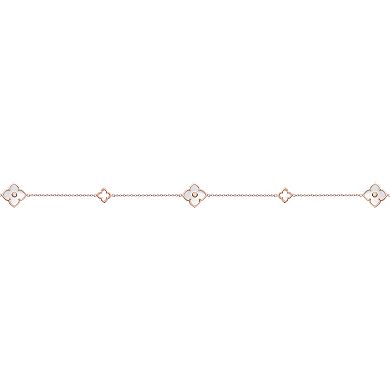 Gemminded Rose Gold Over Sterling Silver Mother-Of-Pearl & Cubic Zirconia Flower Pendant Stationed Necklace