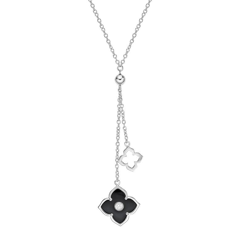 Gemminded Sterling Silver Black Onyx & Cubic Zirconia Flower Pendants Y-Ne