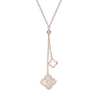 Gemminded Rose Gold Over Sterling Silver Mother-Of-Pearl & Cubic Zirconia Flower Pendants Y-Necklace