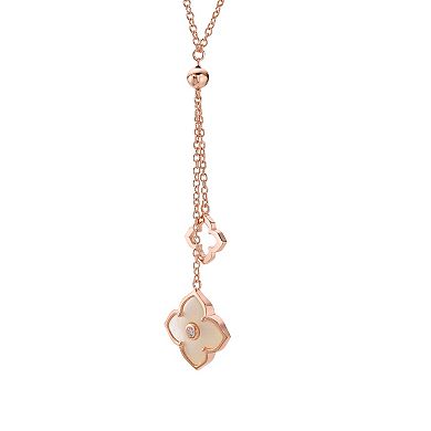 Gemminded Rose Gold Over Sterling Silver Mother-Of-Pearl & Cubic Zirconia Flower Pendants Y-Necklace