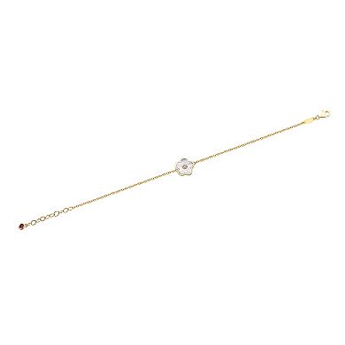 Gemminded Gold Over Sterling Silver Mother-Of-Pearl & Cubic Zirconia Flower Pendant Bracelet