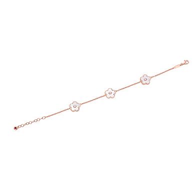 Gemminded Rose Gold Over Sterling Silver Mother-Of-Pearl & Cubic Zirconia Flower Pendants Bracelet