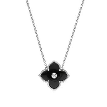 Gemminded Sterling Silver Black Onyx & Cubic Zirconia Flower Pendant Necklace
