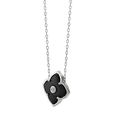 Gemminded Sterling Silver Black Onyx & Cubic Zirconia Flower Pendant Necklace