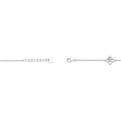 Gemminded Sterling Silver Black Onyx & Cubic Zirconia Flower Pendant Bracelet