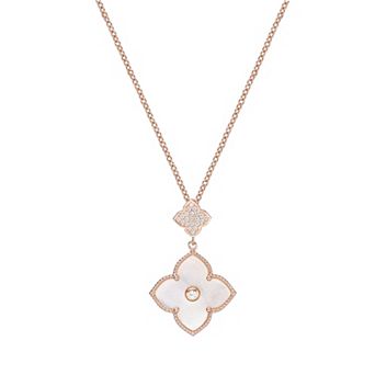 Gemminded Rose Gold Over Sterling Silver Mother-Of-Pearl & Cubic Zirconia Flower Pendant Necklace