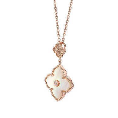 Gemminded Rose Gold Over Sterling Silver Mother-Of-Pearl & Cubic Zirconia Flower Pendant Necklace