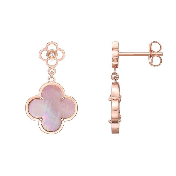Gemminded Rose Gold Over Sterling Silver MotherOfPearl & Cubic Zirconia Flower Drop Earrings
