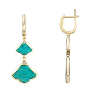 Gemminded Gold Over Sterling Silver Turquoise & Cubic Zirconia Double Drop Earrings