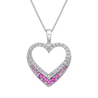 Gemminded Sterling Silver Lab-Created Pink & White Sapphire Open Heart Pendant Necklace
