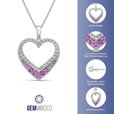 Gemminded Sterling Silver Lab-Created Pink & White Sapphire Open Heart Pendant Necklace