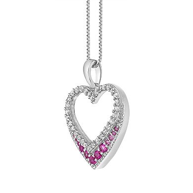 Gemminded Sterling Silver Lab-Created Pink & White Sapphire Open Heart Pendant Necklace