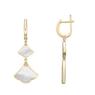 Gemminded Gold Over Sterling Silver Mother-Of-Pearl & Cubic Zirconia Double Drop Earrings