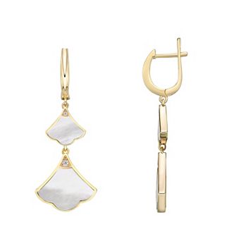 Gemminded Gold Over Sterling Silver Mother-Of-Pearl & Cubic Zirconia Double Drop Earrings