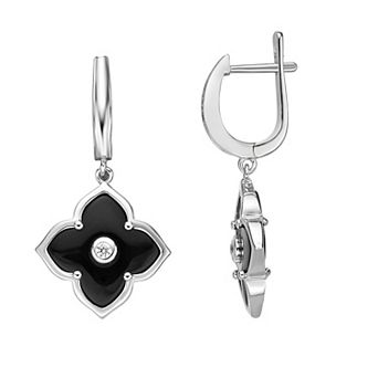 Gemminded Sterling Silver Black Onyx & Cubic Zirconia Drop Earrings