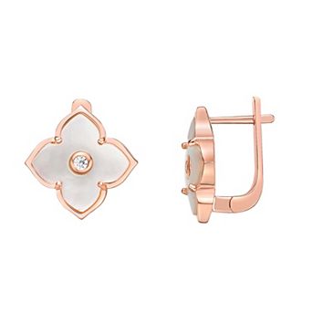 Gemminded Rose Gold Over Sterling Silver Mother-Of-Pearl & Cubic Zirconia Flower Earrings
