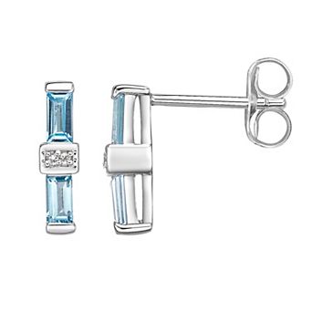 Gemminded Sterling Silver Blue & White Topaz Baguette Earrings