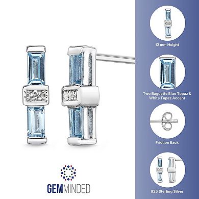 Gemminded Sterling Silver Blue & White Topaz Baguette Earrings