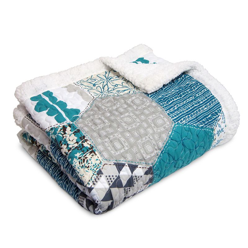 Lush Decor Briley Sherpa Throw, Turquoise/Blue