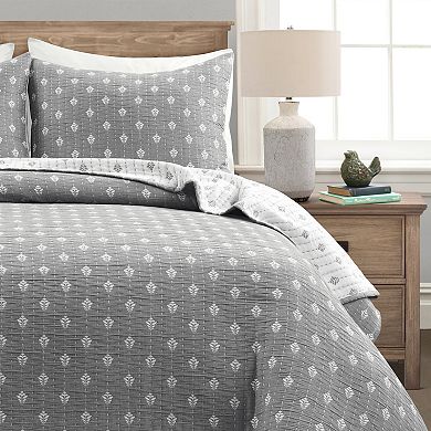 Lush Decor Hygge Kantha Pick Stitch Yarn Dyed Cotton Jacquard Quilt Set