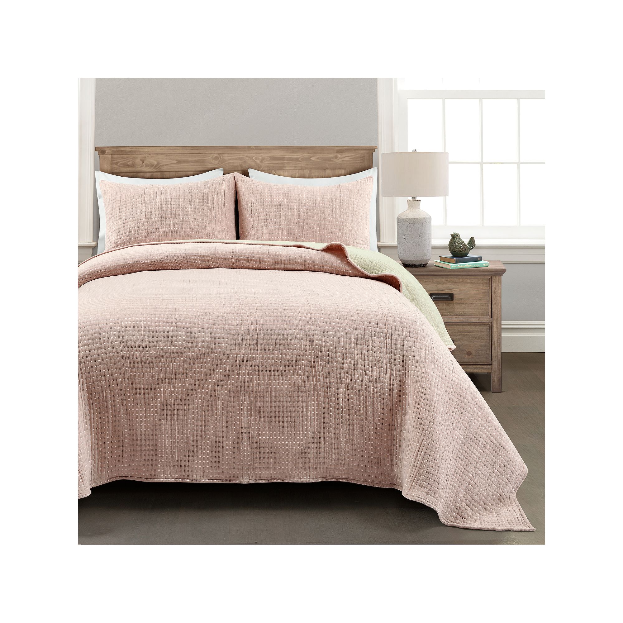 Lush Decor Solid Kantha Woven Quilt Set, Blush