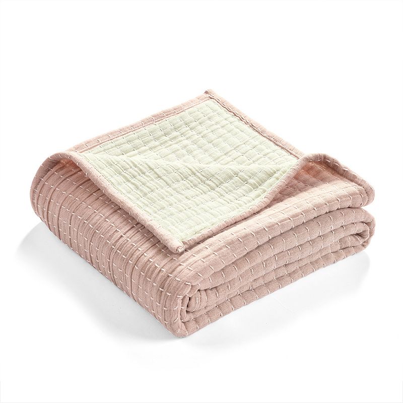 Lush Decor Solid Kantha Woven Throw, Pink