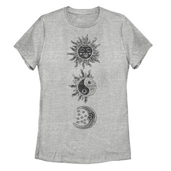 Juniors' Sun Moon Woodcut Galactic Graphic Tee