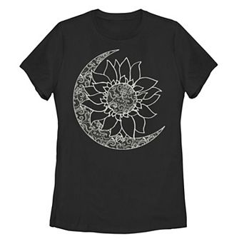 Juniors' Moon & Sun Inside Sunflower Graphic Tee