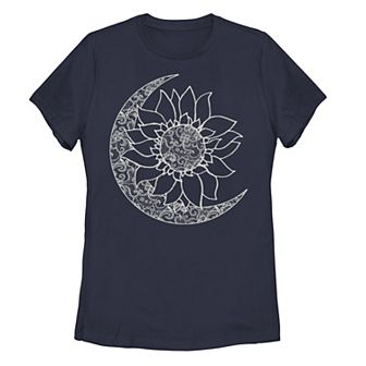 Juniors' Moon & Sun Inside Sunflower Graphic Tee