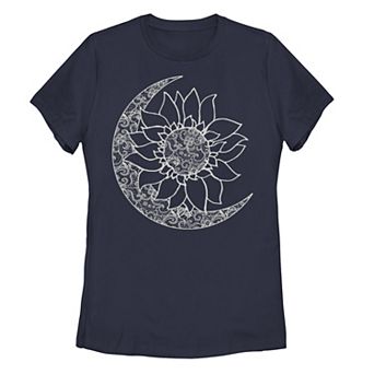 Juniors' Moon & Sun Inside Sunflower Graphic Tee