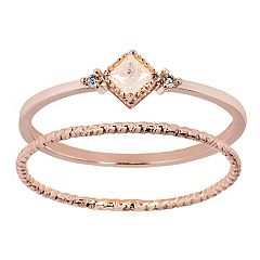 LC Lauren Conrad Rose Gold Tone Twisted Band  Simulated Crystal Ring Set
