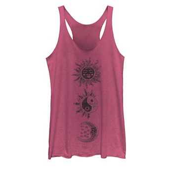 Juniors' Sun Moon Woodcut Galactic Graphic Tank Top