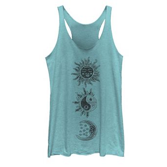 Juniors' Sun Moon Woodcut Galactic Graphic Tank Top