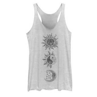 Juniors' Sun Moon Woodcut Galactic Graphic Tank Top