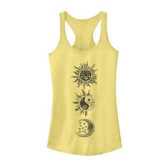 Juniors' Sun Moon Woodcut Galactic Graphic Tank Top