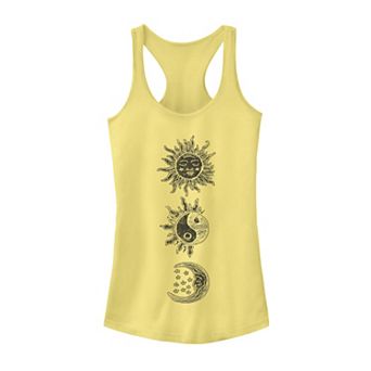 Juniors' Sun Moon Woodcut Galactic Graphic Tank Top