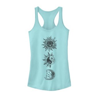 Juniors' Sun Moon Woodcut Galactic Graphic Tank Top