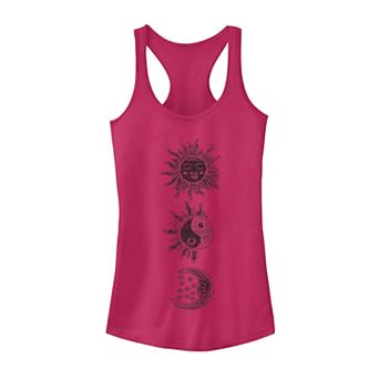 Juniors' Sun Moon Woodcut Galactic Graphic Tank Top