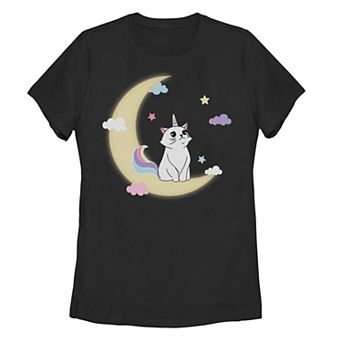 Juniors' Caticorn Cloudy Moon Graphic Tee