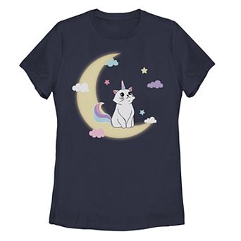 Juniors' Caticorn Cloudy Moon Graphic Tee