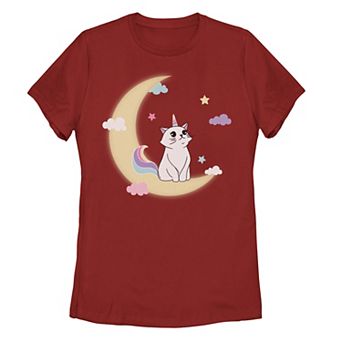 Juniors' Caticorn Cloudy Moon Graphic Tee