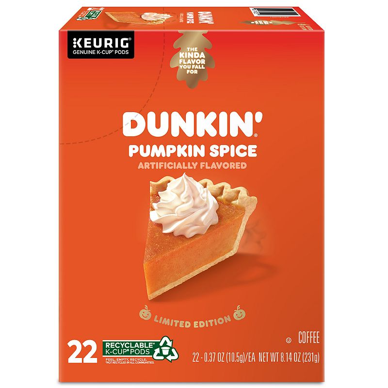 Dunkin Pumpkin Spice Coffee, Keurig K-Cup Pods, Medium Roast, 22 Count, Mu