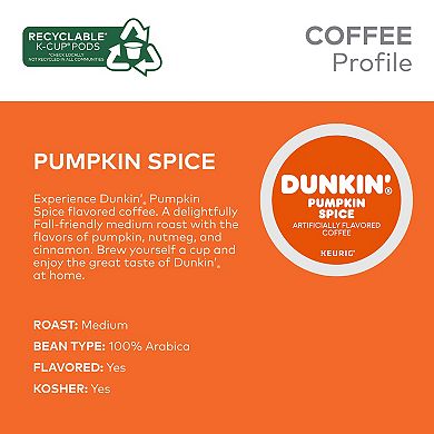Dunkin' Pumpkin Spice Coffee, Keurig® K-Cup® Pods, Medium Roast, 22 Count