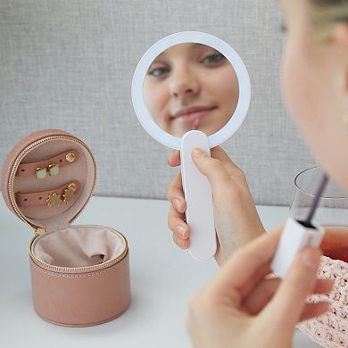 GloTech White Handheld Swivel LED Compact Makeup Mirror