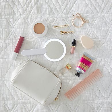 GloTech White Handheld Swivel LED Compact Makeup Mirror