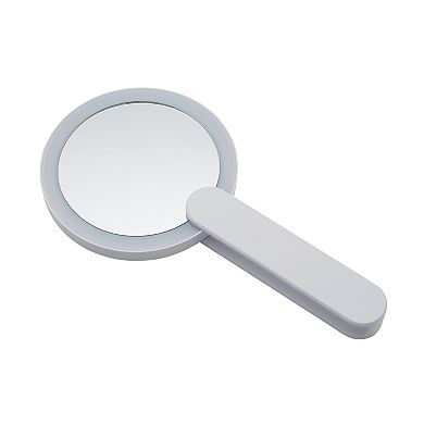 GloTech White Handheld Swivel LED Compact Makeup Mirror