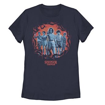 Juniors' Stranger Things Group Shot Demogorgon Framed Graphic Tee